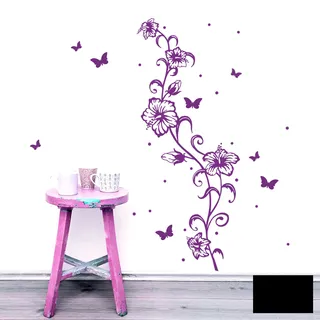 Wandtattoo Wandaufkleber Wandsticker Wandbild Aufkleber Sticker Blumenranke Hibiskus Hawaiiblumen M1804 ausgewählte Farbe: *schwarz* ausgewählte Größe: *S - 17cm breit x 50cm hoch*