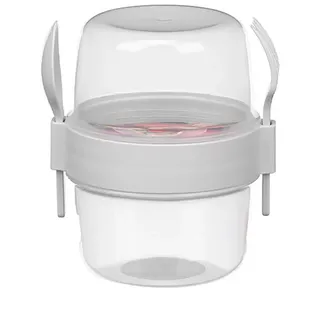 Leknes Müslischale MÜSLIBECHER 800ml mit Löffel Gabel Deckel Müsli to go 97 (Grau), Joghurtbecher Becher Yoghurt Obst Lunchbox grau