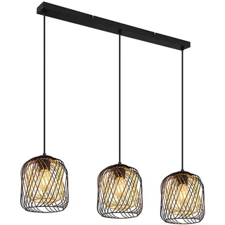 GLOBO Pendelleuchte 3-flg. 18 cm Industrial Metall Schwarz/Gold