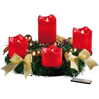 Britesta Adventskranz, golden, 4 rote LED-Kerzen mit bewegter Flamme