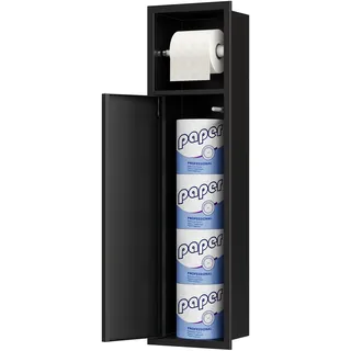 Neodrain Unterputz-Toilettenpapierhalter 304 Edelstahl Wandnische mit Tür für Klobürstengarnitur, Papieraufbewahrung, 63x15x15 cm, Schwarz