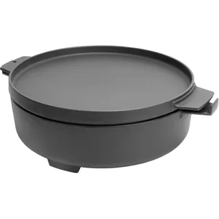 WELL GRILL Duo Dutch Oven Zubehör Set für Weber 47cm & 57cm Kettle Holzkohlegrill, 2 in 1 Gusseisen Schmortopf Pfanne für Weber BBQ Gourmet System und meiste Gasgrill, 7,25 l, Schwarz