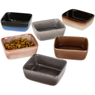 MamboCat Earth 6er Set Snack- & Dip-Schälchen eckig I Kompottschalen bunt I Mini-Bowl Dessertschüsseln Vintage I 10cm Backform Steingut-Geschirr I Deko Mittelalterfest I Fingerfood-Schalen 100 ml