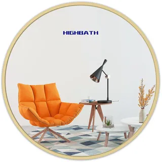HIGHBATH Großer runder Wandspiegel, 70 x 70 cm, Goldener Metallrahmen, HD Glasspiegel für Badezimmer, Wohnzimmer, Schlafzimmer