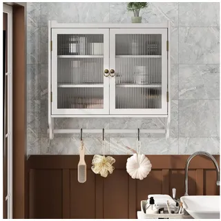 Celya Wandhängeschrank Glas-Wandregal, Hängeschrank küche, 63cm Wandregal mit Handtuchhalter für Küche und Esszimmer weiß
