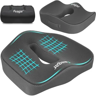 Feagar Orthopädisches Memory-Schaum Sitzkissen Für Bürostuhl & Auto Grau | Ergonomisches Steißbeinkissen Für Ischias-Linderung & Sitzkomfort, Netzbezug, Für Rollstuhl, Flugzeug & Home Office