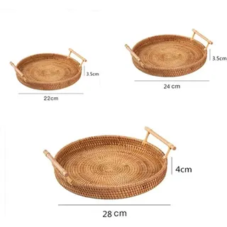 Rattan runde Tablettset von 3 - dekorativ und handgewebt - Korbset - Rot