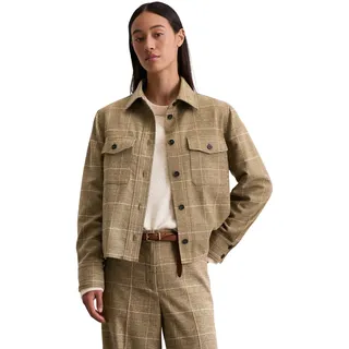 Kurzjacke MARC O'POLO "mit Glencheck-Karo", Damen, Gr. 42, beige (medium braun), Obermaterial: 41% Schurwolle, 29% Viskose, 29% Polyester, 1% Elasthan, kariert, regular fit, Manschette, Jacken Kurzjacke