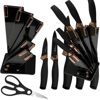 Kochmesser 5er Set Messer Küchenmesser Laser Muster Scharfes Japanisches Santokumesser Hackbeil Schneiden Allzweckmesser Ultrascharfe Klingen Retoo - Schwarz