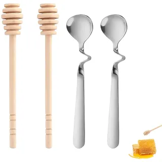 2 Stück Honiglöffel Edelstahl,Honig Löffel Holz,Holzlöffel Honig,Rührlöffel,Honigrührstab,Marmeladenlöffel,Holz Honigstab,Langlebig für Familien,Rühren Geeignet für Marmelade,Kaffee,Joghurt,Tee,Sirup