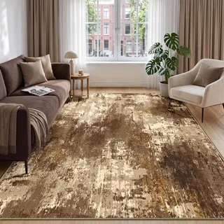 INOVADAY Abstrakt Waschbarer Teppich 183x274 cm Braun/Hellbraun | Teppich Wohnzimmer, Teppich Waschbar, Schlafzimmer, Esszimmer, Büro, Moderne Minimalistische, Kurzflor Weich Rutschfest, OEKO