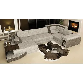 JVmoebel Wohnlandschaft Big Sofa U-Form mit USB-Anschlüssen aus Leder und Textil, Made in Europa grau