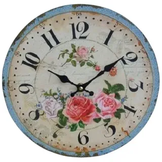 Ambiente Haus Wanduhr Bezaubernde Wanduhr mit Rosendekor, 28 cm, Landhaus-Impressionen