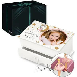 Maverton personalisierte Musik Schmuckdose mit Aufzieh-Spieluhr - Schmuckkästchen Ballerina - Musikspieldose für Mädchen zur Geburt - zum Geburtstag - zu Weihnachten - mit Schublade - Porträt