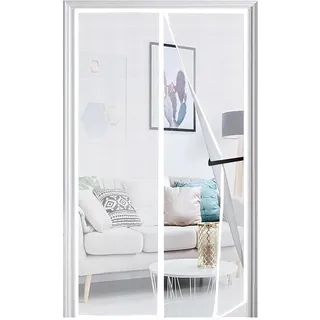 Panngu Fliegengitter Balkontür Magnet 110x195cm, Fliegenvorhang Terrassentür Magnete Türe Ohne Bohren, Fliegennetz Balkon Insektenschutz Tür, Magnetische Moskitonetz Vorhang Weiß