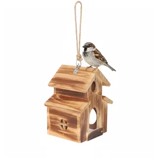 Relaxdays Vogelhaus, geflammtes Holz, Zum Aufhängen, 21 x 16,5 x 14,5 cm, Garten & Balkon, Vogelfutterhaus, Braun