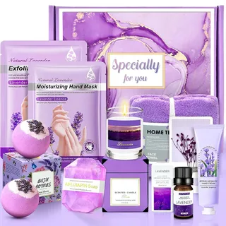 Ledeak Geschenke für Frauen, 10 Tlg Lavendelduft Bade Geschenkset für Frauen mit Duftkerze, Seife, Verwöhnset Wellness, Geburtstagsgeschenk Weihnachtsgeschenke für Mama Ehefrau Schwester Freundin
