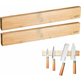 TokioKitchenWare 2er-Set originelle Messer-Magnetleisten aus echtem Bambus-Holz