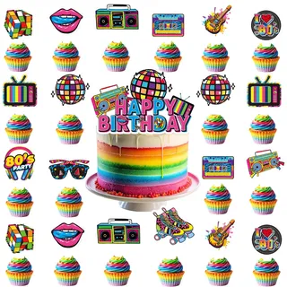 25 kreative Tortenstecker im 80er Jahre Rock Stil, Retro Dekoration für Desserts, Partyzubehör für Geburtstage, 80er Jahre Thema, Tortenverzierung für Freundin und Freund