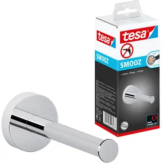 tesa SMOOZ Ersatzrollenhalter für Toilettenpapier, verchromt - zur Wandbefestigung ohne Bohren, inkl. Klebelösung - 50 mm x 50 mm x 125 mm