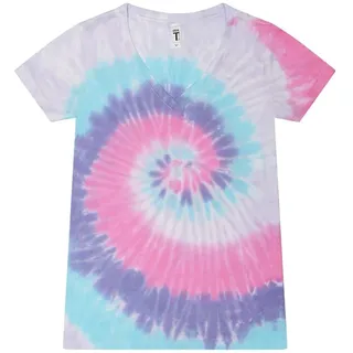 Colortone Batik V-Neck T-Shirt Damen XS-3XL | Batik Damen Tops Sommer mit verschiedenen Mustern | Basic Shirt Damen aus Baumwoll-Mix | Handgefärbtes Design Frauen Mädchen | Unicorn, XL - XL