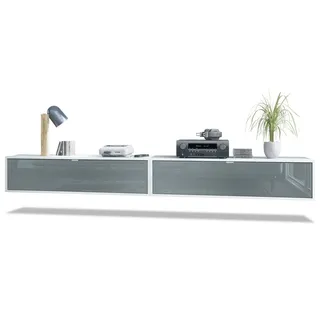 Vladon Lowboard Lana 1200 (2er-Set Tv-Kommode, mit Klappe dahinter 3 Fächer), Weiß matt/Grau Hochglanz (120 x 29 x 37 cm) grau