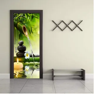 SFALHX 3D Türaufkleber Wandbild türposter Stein, Bambus, Orchidee, Landschaft des flüssigen Wassers 3D Türaufkleber PVC Selbstklebende Tür Wandbild Wandaufkleber Poster Fototapete 88x200cm
