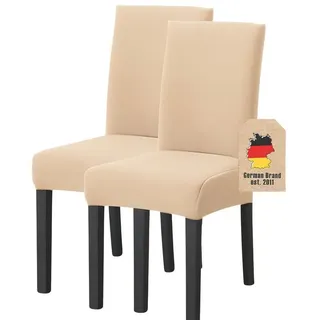 Intirilife 2x Elastische Stuhlhusse Stuhlüberzug in CREME mit 38 - 45 cm Sitzfläche und 45 - 65 cm Lehnenhöhe