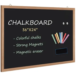 Magnetische Kreidetafel für die Wand, 91,4 x 61 cm, große Tafel mit Naturholzrahmen für Zuhause, Büro, Klassenzimmer, Küche oder Kinder