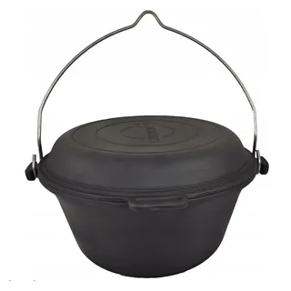 Ungarischer Kessel Gusseisen Dutch Oven Dreibein Deckel Feuertopf mit Pfanne Dreifuss 9 L