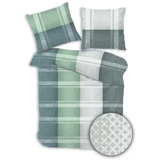 DOBNIG Bettwäsche Flanell, Flanell, 3 teilig, Karo, grün grün