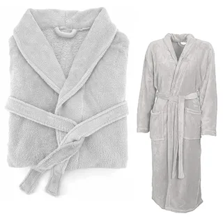heimtexland ® Super Soft Bademantel Teddy Fleece Morgenmantel Unisex flauschig und schnelltrocknend Typ878 hellgrau Größe S - S