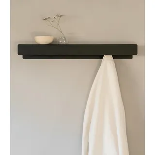 Kazai. Garderobenhaken 'Kian' | Moderne Garderobe mit versteckten Kleiderhaken und Ablage | Design Garderobenleiste aus Metall | Kleiderstange Wandmontage | Schwarz