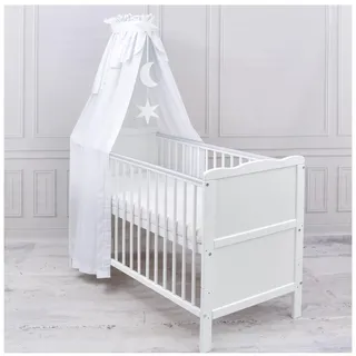 Generisch Baby Delux Babybett Himmel Betthimmel Chiffon Baldachin für Babybett Kinderbett Wiege Stubenwagen Himmelstange Applikationen Deko (Weiß, ohne Himmelstange)