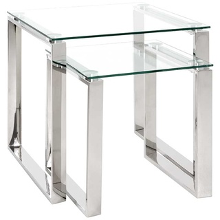 Beistelltisch Set aus Glas und Edelstahl quadratisch (zweiteilig)