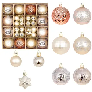 Fouriding 42 Stücke Weihnachtskugeln Kunststoff Christbaumkugeln Hängende Dekoration für Weihnachtsbaumschmuck Dekoration (Champagner Gold)