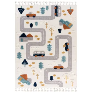 Mazovia Kinderteppich Kinder Auto, Straßen Wohnzimmer, Schlafzimmer, Esszimmer, Büro, 160 x 230 cm, Fußbodenheizung beige|braun 160 x 230 cm