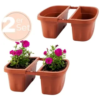 GarPet 2x Blumenkasten Balkongeländer Beidseitig Balkon Blumenkasten Doppelseitig Balkonkasten mit Halterung Geländerkasten mit Wasserspeicher Teracotta 40