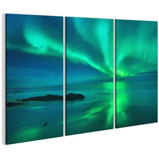 islandburner Bild Bilder auf Leinwand Aurora auf dem Meer. Nordlichter in Lofoten-Inseln, Norwegen. Sternenhimmel mit Polarlichtern. Nacht Wandbild, Poster, Leinwandbild JTW