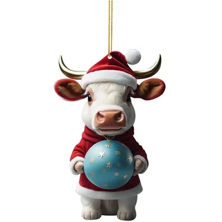 Weihnachtsdeko 2D Weihnachtskuh Anhänger Acryl Kuh Weihnachtsschmuck Lustig Weihnachtskugel Kuh Ornament Fenster Tür Auto Hängende Deko Party Weihnachten Geschenk Christbaumschmuck (A-001, One Size)