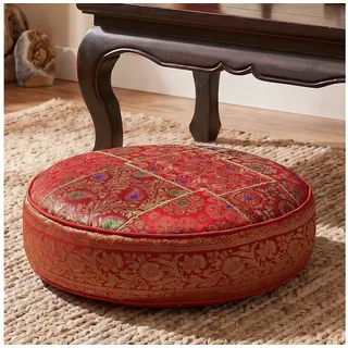 Guru-Shop Sitzkissen Orientalisches rundes Patchwork Kissen 40 cm,.. rot