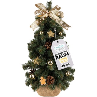 Creative Home Weihnachtsbaum Geschmückt Gold | Höhe 40 cm | Künstlicher Weihnachtsbaum klein Tannenbaum Mini | für Tisch Schreibtisch Büro | Innen & Außen | Weihnachtsdeko Geschenk