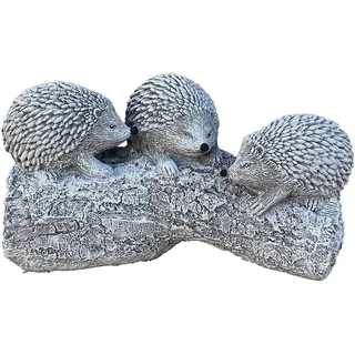 Stone and Style Gartenfigur Steinfigur 3 Igel auf Baumstamm