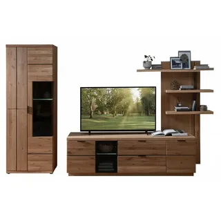 Livetastic Wohnwand, Schwarz, Wildeiche, Holz, Glas, Holzwerkstoff, Metall, 3-teilig, Wildeiche, Kork, furniert, massiv, 14 Fächer, 1 Schublade(n) Schubladen, 310x207x50 cm, Beimöbel erhältlich, Wohnzimmer, Wohnwände, Anbauwände