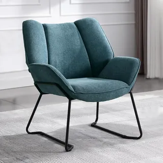 Ya-Home Sessel Wohnzimmer Loungesessel modern Lesesessel gepolstert Ohrensessel mit Metallbeinen für Schlafzimmer/Wohnzimmer, Chenille, Blau