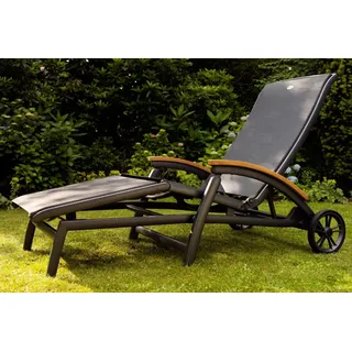 HARTMAN Da Vinci Gartenliege, xerix/anthrazit, Alu/Textilene, 170 x 82 x 30 cm, mit Teak-Armlehnen