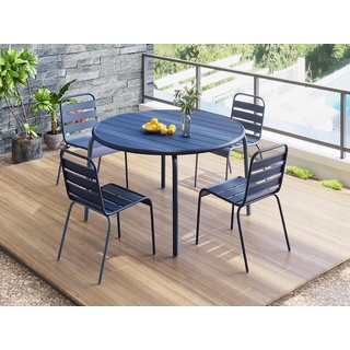 Garten-Essgruppe: Tisch D. 110 cm + 4 stapelbare Stühle - Metall - Dunkelblau - MIRMANDE von MYLIA