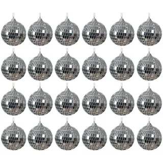 Kaemingk Christbaumschmuck, Weihnachtskugeln Kunststoff 6cm 24er Set Discokugel - Silber silberfarben