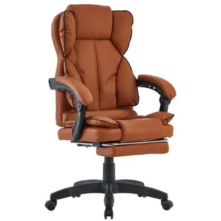 Schreibtischstuhl Bürostuhl Gamingstuhl Racing Chair Chefsessel mit Fußstütze,Farbe:Braun -Schwarz - Braun/Schwarz