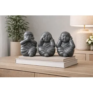 FaHome Dekofigur Buddha Figuren – Garten Terrasse Wohnzimmer – Wetterfest (Set, 1x Sehe nichts, 1x höre nichts, 1x sage nichts), Skulptur aus Steinguss